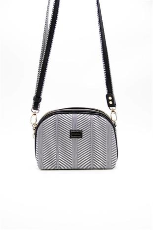 Silver & Polo SP765 Kadın Çapraz Çanta Hasır Siyah Beyaz-Siyah