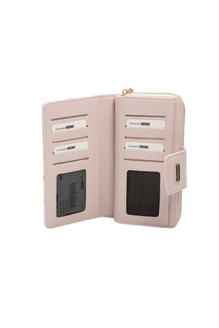 Silver Polo Pembe - Pudra Monogram Kadın Cüzdan ve Kartlık SP928