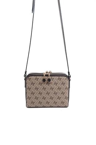 Silver & Polo SP888 Kadın Çapraz Çanta Monogram Koyubej-Kahve