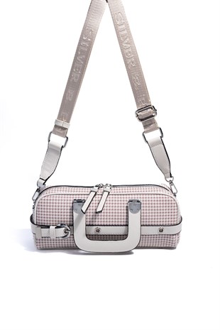 Silver & Polo SP1258 Kadın El Çantası Kaz Ayağı Ekose Bordo-Kemik