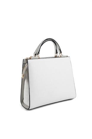 Silver & Polo SP1166 Kadın El Çantası Logolu Beyaz-A.Gri