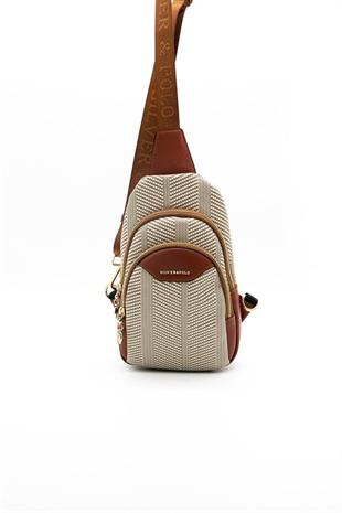 Silver & Polo SP959 Kadın Vücut Çantası Hasır Bej-Kiremit