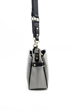 Silver & Polo SP884 Kadın Çapraz Çanta Hasır Siyah Beyaz-Siyah