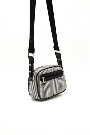 Silver & Polo SP1111 Kadın Çapraz Çanta Hasır Siyah Beyaz-Siyah