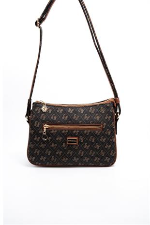 Silver & Polo SP818 Kadın Çapraz Çanta Monogram Kahve Sarı-Taba
