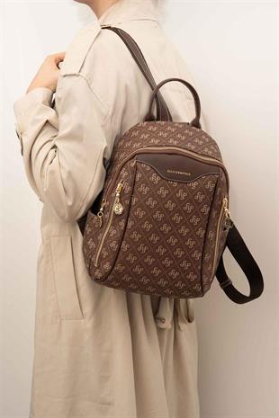 Silver & Polo SP906 Kadın Sırt Çantası Monogram Kahve