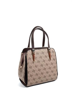 Silver & Polo SP1136 Kadın El Çantası Monogram Koyubej-Kahve