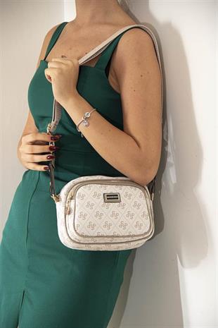 Silver & Polo SP1111 Kadın Çapraz Çanta Monogram Bej-Kum