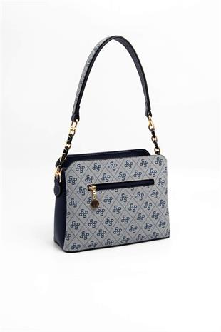 Silver Polo SP937 Kadın Omuz Çantası Monogram Gri-Lacivert