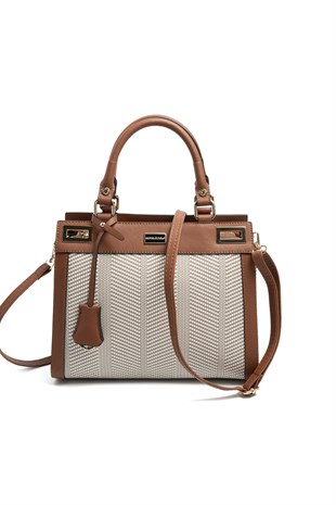 Silver & Polo SP1174 Kadın El Çantası Hasır Bej-Taba
