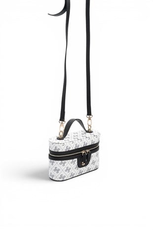 Silver Polo Beyaz - Siyah Monogram Kadın El Çantası SP1195