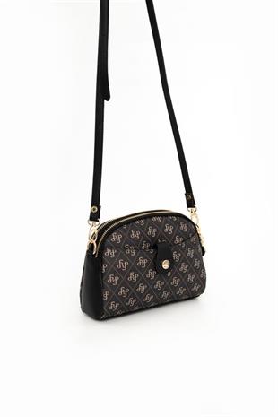 Silver & Polo SP1144 Kadın Çapraz Çanta Monogram Füme-Siyah