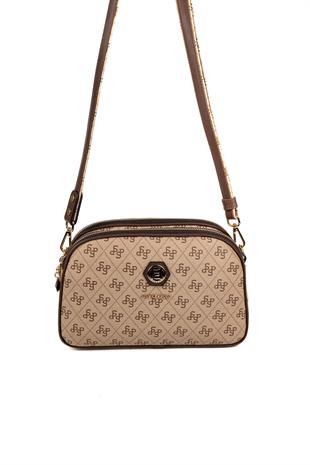Silver & Polo SP745 Kadın Çapraz Çanta Monogram Koyu Bej-Kahve
