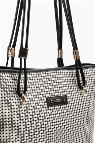 Silver Polo Siyah - Siyah Ekose Line Kare Kadın Omuz Çantası SP1282