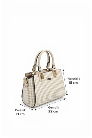 Silver & Polo SP1281 Kadın El Çantası Ekose Line Kare Kum Beji-Kum Beji