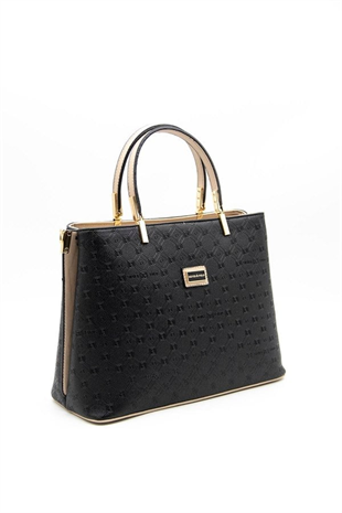 Silver & Polo SP924 Kadın El Çantası Logolu Siyah-S.Nut