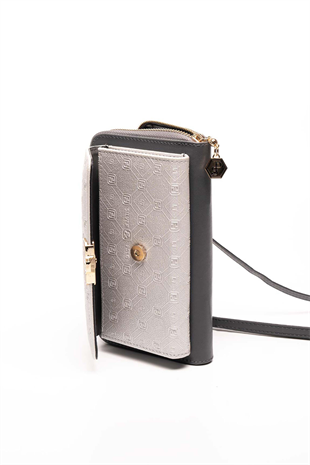 Silver & Polo SP921 Kadın Telefon Çantası Logolu A.Gümüş-Antrasit