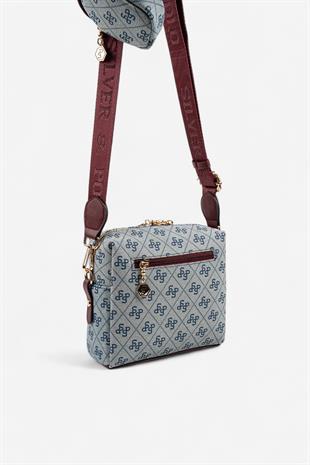 Silver & Polo SP1038 Kadın Çapraz Çanta Monogram Gri-Bordo