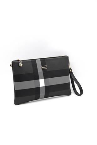 Silver Polo Siyah - Siyah Ekose Kadın Portföy ve Clutch El Çantası SP1034