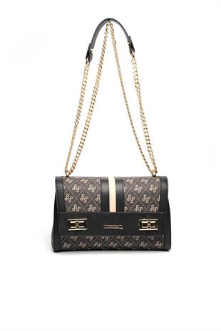 Silver & Polo SP1139 Kadın Çapraz Çanta Monogram Füme-Siyah
