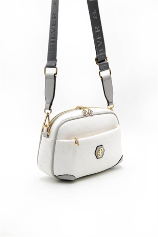 Silver & Polo SP1094 Kadın Çapraz Çanta Logolu Beyaz-A.Gri