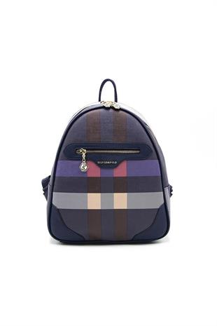 Silver & Polo SP1063 Kadın Sırt Çantası Ekose Lacivert