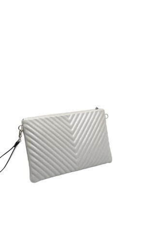 Silver Polo Crash Gri Kapitone V Kadın Portföy ve Clutch El Çantası SP1034