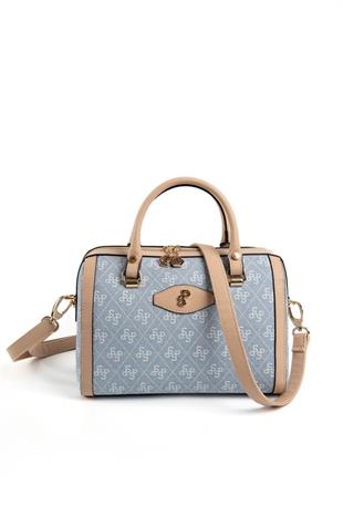 Silver & Polo SP1091 Kadın El Çantası Monogram Mavi-Ten