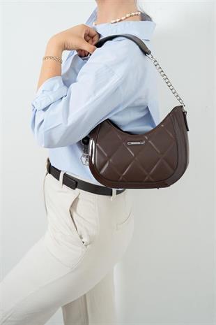 Silver Polo SP1168 Kadın Omuz Çantası Düz Kahve-Rugan Kahve