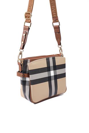 Silver & Polo SP884 Kadın Çapraz Çanta Ekose Bej-Taba