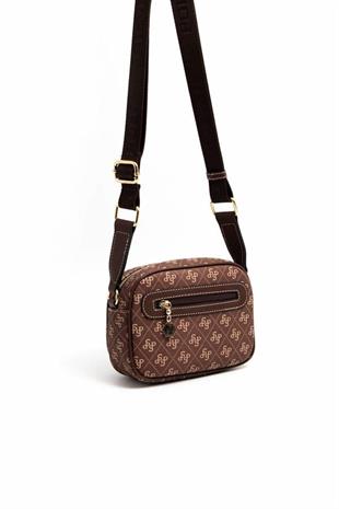 Silver Polo Kahve - Kahve Monogram Kadın Çapraz Çanta SP1111