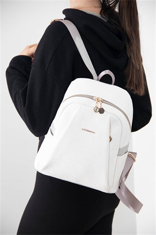 Silver & Polo SP926 Kadın Sırt Çantası Logolu Beyaz-A.Gri