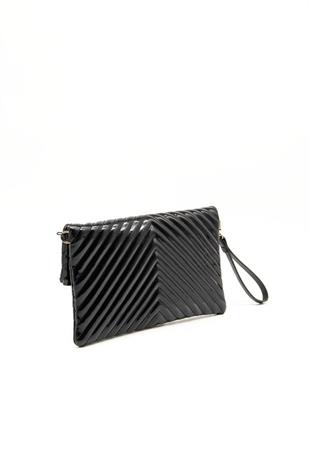 Silver Polo Rugan Siyah - Rugan Siyah Kapitone V Kadın Portföy ve Clutch El Çantası SP1134