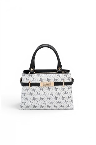Silver Polo Beyaz - Siyah Monogram Kadın El Çantası SP1149