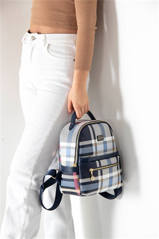 Silver & Polo SP1061 Kadın Sırt Çantası Ekose Lacivert