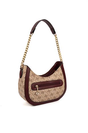 Silver Polo SP1168 Kadın Omuz Çantası Monogram Koyu Bej-Bordo