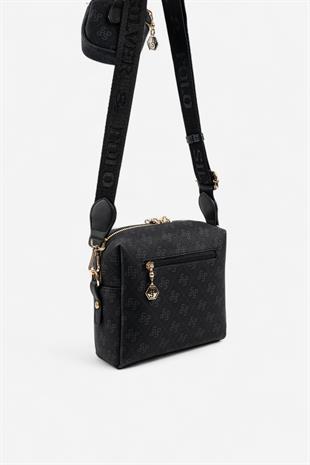 Silver & Polo SP1038 Kadın Çapraz Çanta Monogram Siyah-Siyah
