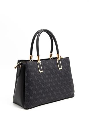 Silver & Polo SP1000 Kadın El Çantası Monogram Siyah