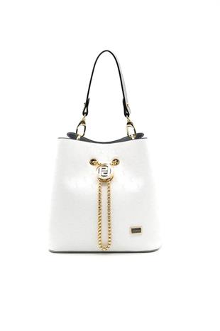 Silver & Polo SP967 Kadın Çapraz Çanta Logolu Beyaz-A.Gri