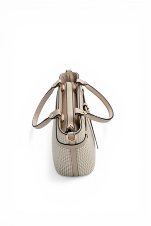 Silver & Polo SP1283 Kadın El Çantası Kaz Ayağı Ekose Kum-Kum Beji