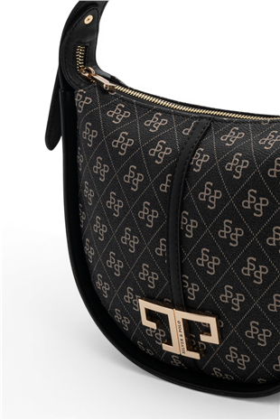 Silver Polo SP1270 Kadın Omuz Çantası Monogram Füme-Siyah