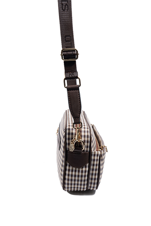 Silver & Polo SP1267 Kadın Çapraz Çanta Ekose Line Kare Kahve Sarı-Kahve