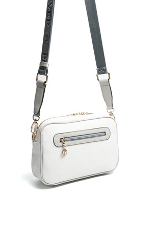 Silver & Polo SP1280 Kadın Çapraz Çanta Logolu Beyaz-A.Gri