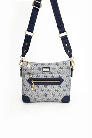 Silver & Polo SP1110 Kadın Çapraz Çanta Monogram Gri-Lacivert