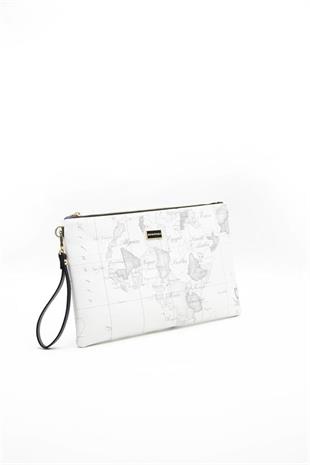 Silver & Polo SP1034 Kadın Portföy & Clutch Harita Beyaz-Antrasit