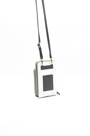 Silver & Polo SP1011 Kadın Telefon Çantası Harita Beyaz-Antrasit