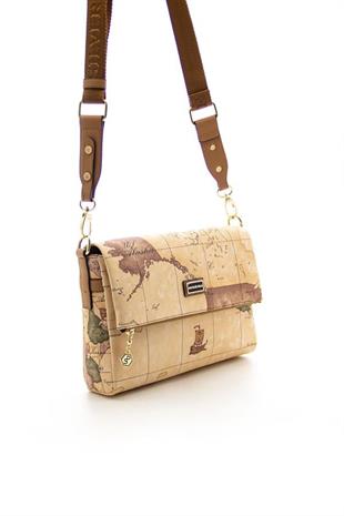 Silver & Polo SP963 Kadın Çapraz Çanta Harita Pudra-A.Taba