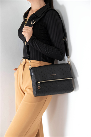 Silver & Polo SP963 Kadın Çapraz Çanta Logolu Siyah-Siyah