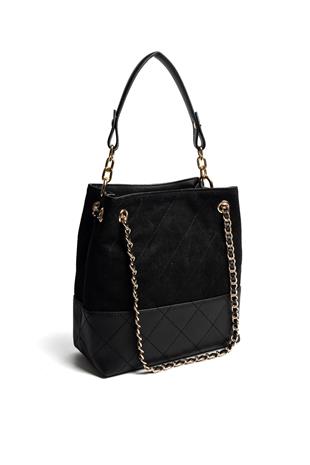 Silver & Polo SP1262 Kadın Omuz Çantası Süet Siyah-Siyah