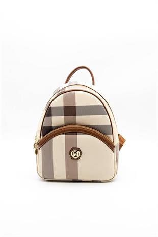 Silver & Polo SP945 Kadın Sırt Çantası Ekose Krem-Taba